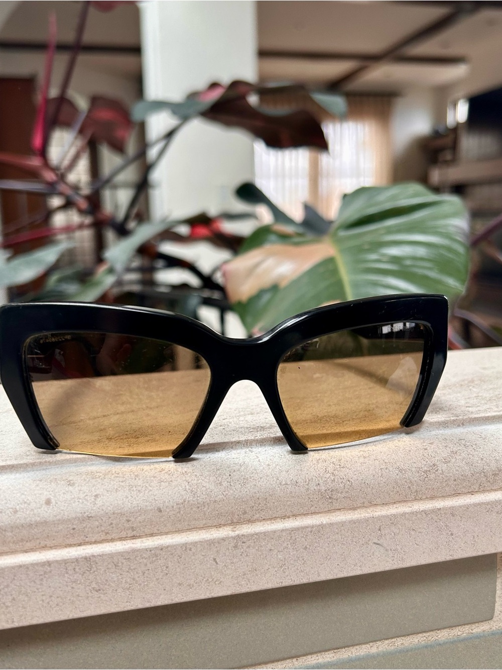 Miu Miu Black Cat-Eye Cut Off Sunglasses with Amber Gradient Lenses